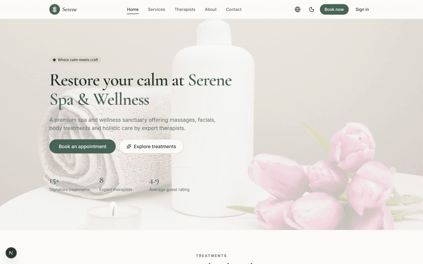 Serene spa marketing site